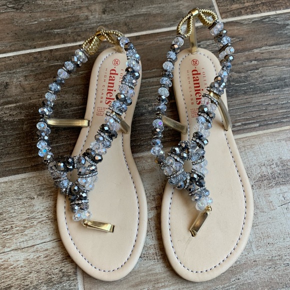 Shoes - ✨ Crystal Beaded Thong Sandals Silver